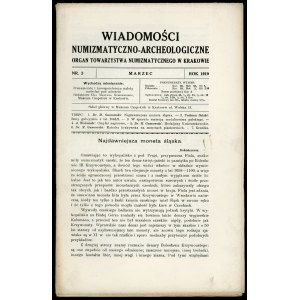 Wiadomości Numizmatyczno-Archeologiczne nr: 3, 8-9, 10-12 z 1919 r