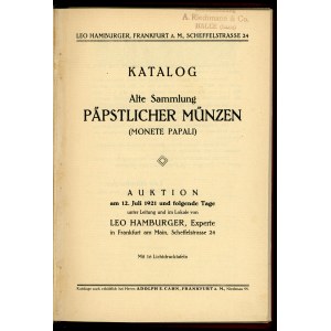 Hamburger, Katalog aukcyjny monet papieskich 1921