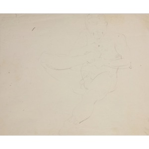 Wlastimil Hofman (1881-1970), Szkic aktu siedzącego mężczyzny (fauna?)gryzącego paluch prawej stopy, ok. 1910