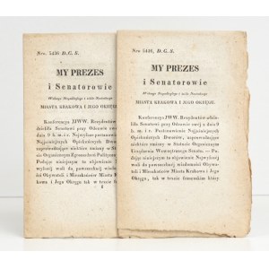 1837 - [dot. poprawy w Statucie Organicznym Zgromadzeń Politycznych] MY PREZES i Senatorowie wolnego niepodległego i ściśle neutralnego Miasta Krakowa i J. Okręgu.