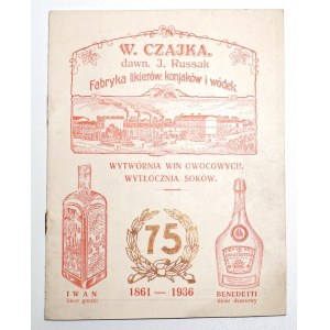 1937 - [cennik alkoholi] W. Czajka dawn. J. Russak Fabryka likierów, koniaków i wódek