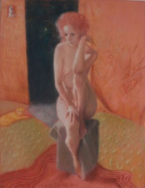Ewa Pello, (ur.1964) Akt z rudym kotem