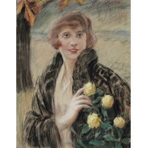 A.N., (pocz.XX w.) Portret kobiety z herbacianymi różami