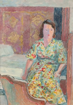 Leonard PĘKALSKI (1896-1944), Portret p. Wandy P. w  kwiecistej sukni, 1934-1936