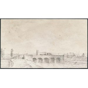 Artysta nieokreślony, XIX w., Pejzaż z mostem i portem