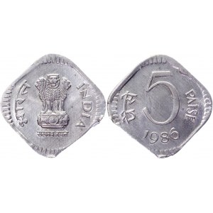 India 5 Paise 1986 C Cut Error