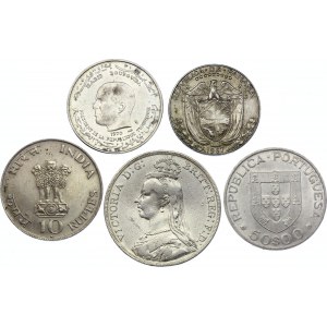 World Lot of 5 Silver Coins 1889 - 1970
