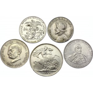 World Lot of 5 Silver Coins 1889 - 1970