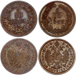 Austria 2 x 5/10 Kreuzer 1861 B & 1885