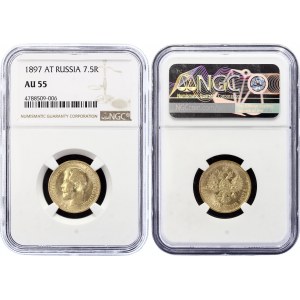 Russia 7.5 Roubles 1897 АГ NGC AU55
