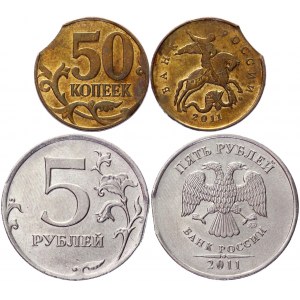 Russian Federation 50 Kopeks & 5 Roubles 2011 Error