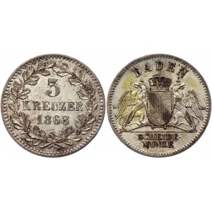 German States Baden 3 Kreuzer 1868