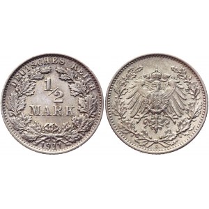 Germany - Empire 1/2 Mark 1911 E
