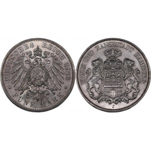 Germany - Empire Hamburg 5 Mark 1913 J