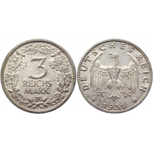 Germany - Weimar Republic 3 Reichsmark 1931 F Rare