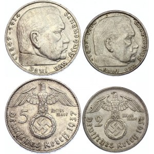 Germany - Third Reich 2 & 5 Reichsmark 1937 - 1938 B, J
