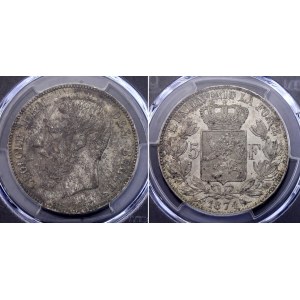 Belgium 5 Francs 1874 PCGS AU 58