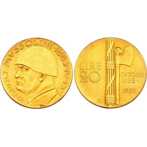 Italy 20 Lire 1945 R Mussolini Gold Fantasy Token