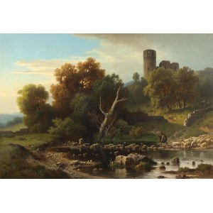 Otto Wagner (1803-1861), Pejzaż z pasterzem i ruinami zamku, ok. poł. XIX w.