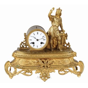 Francja, Paryż, XIX w., Zegar kominkowy z figurą króla (Ludwik IX Święty?)