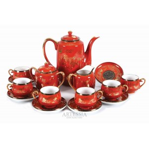 Wytwórnia nierozpoznana, Chiny XX w., Komplet porcelanowy do herbaty, 2 poł. XX w.
