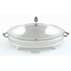 Manufacturer unrecognized, USA?, 20th century, Openwork platter with glass insert and lid , 2nd half of 20th century.