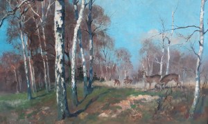 Hans Dressler, Pejzaż leśny z sarnami
