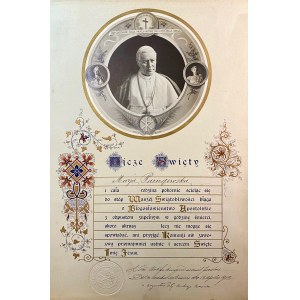 Dyplom Błogosławieństwa Papieskiego dla Marii Paruszewskiej