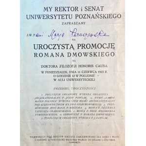 Invitation to the formal promotion of Roman Dmowski