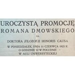 Invitation to the formal promotion of Roman Dmowski