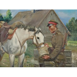 Jerzy KOSSAK (1886-1955), Żołnierz pojący konia (1937)