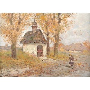 Adam SETKOWICZ (1876-1945), Pejzaż jesienny z przydrożną kapliczką