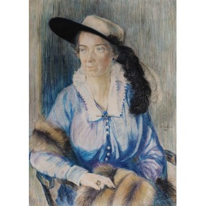 Zofia PLEWIŃSKA-SMIDOWICZOWA, PORTRET DAMY W KAPELUSZU Z PIÓREM, 1916