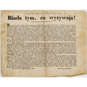 Ignacy KAMIŃSKI, BIADA TYM, CO WYZYWAJĄ, Lwów, 26.04.1848, Wiosna ludów