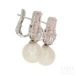 A pair of pink quartz and pearl set drop earrings, Italy, 21st century