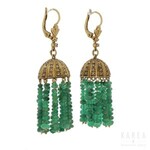 A pair of emerald tassel shaped drop earrings, Italy, 20th century