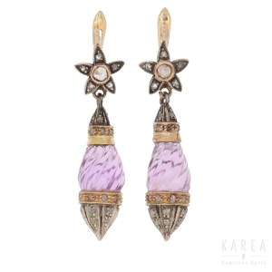 A pair of amethyst drop earrings, late 19th/early 20th century