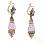 A pair of amethyst drop earrings, late 19th/early 20th century