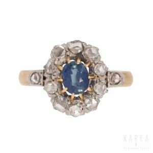 A sapphire and diamond cluster ring, late 19th/early 20th century