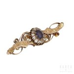 A scroll decorated and sapphire bar brooch, Russia, late 19th century