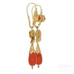 A pair of ‘day and night’ coral drop earrings, late 19th/early 20th century