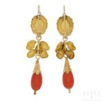 A pair of ‘day and night’ coral drop earrings, late 19th/early 20th century