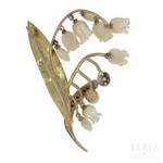 A brooch modelled as a lily of the valley branch, 20th century