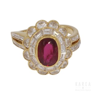 A ruby and diamond cluster ring, contemporary