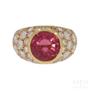 A tourmaline set and diamond paved ring, contemporary