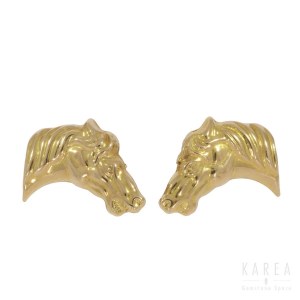 A pair of ear stud modelled as horse heads, by Bassani, Italy, 20th century