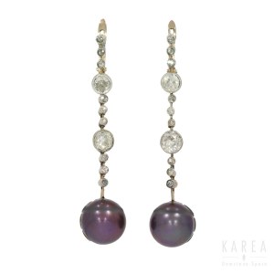 A pair of Tahiti pearl drop earrings, 1st half of 20th century