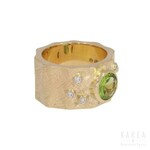 A green peridot set ring of abstract design, by MJM Atelier, 21st century