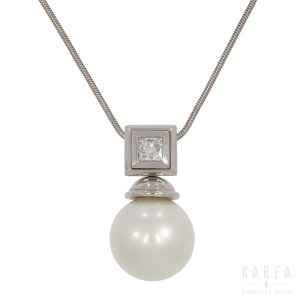 A pearl and diamond set necklace, contemporary