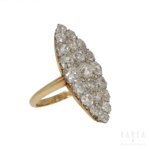A navette/marquise shaped diamond paved ring, France, 20th century